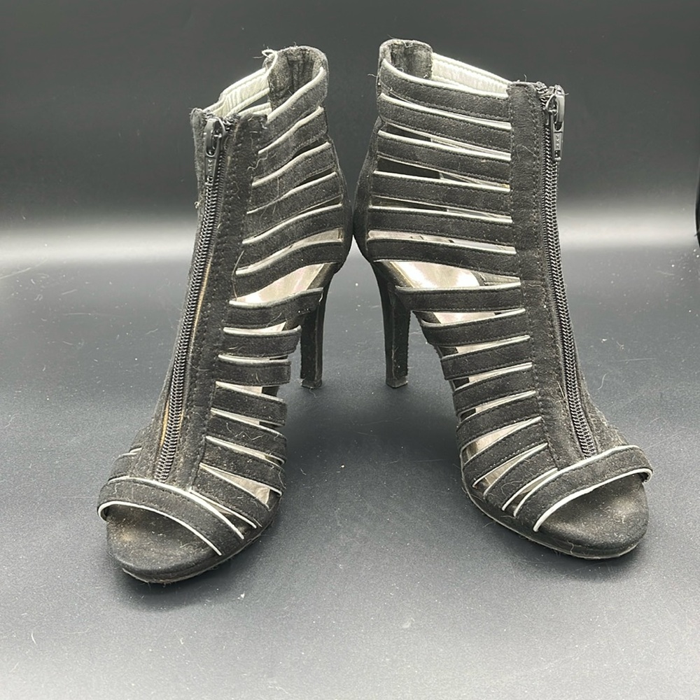 Elle Black & Silver Heels with Strappy Stiletto Design
